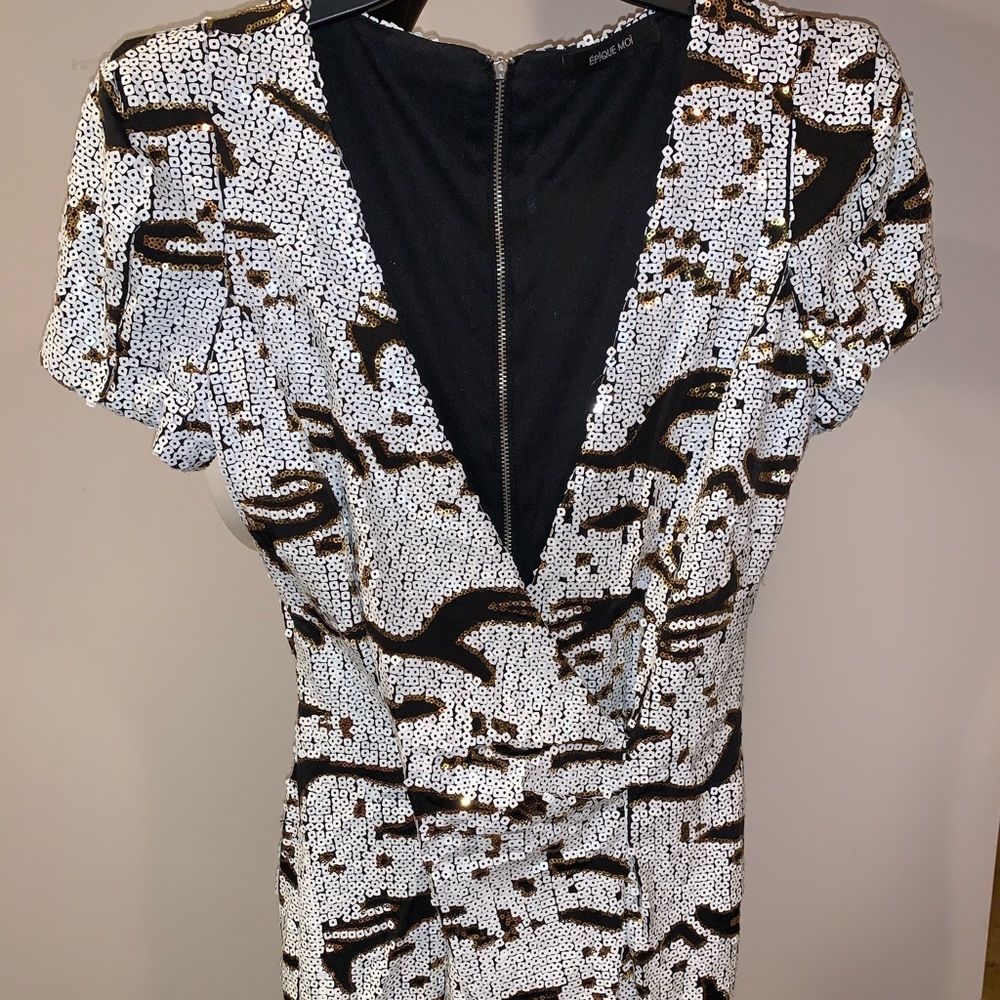 Plunge neck sequin mini dress